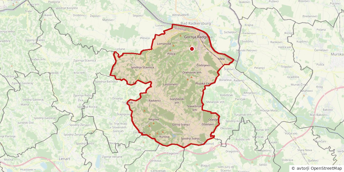Občina Gornja Radgona Zemljevid: občina Gornja Radgona z obrisom meje