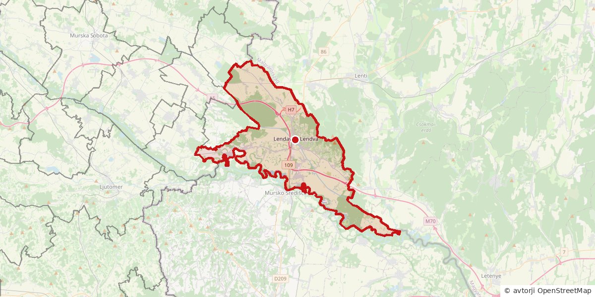 Zemljevid: občina Lendava z obrisom meje