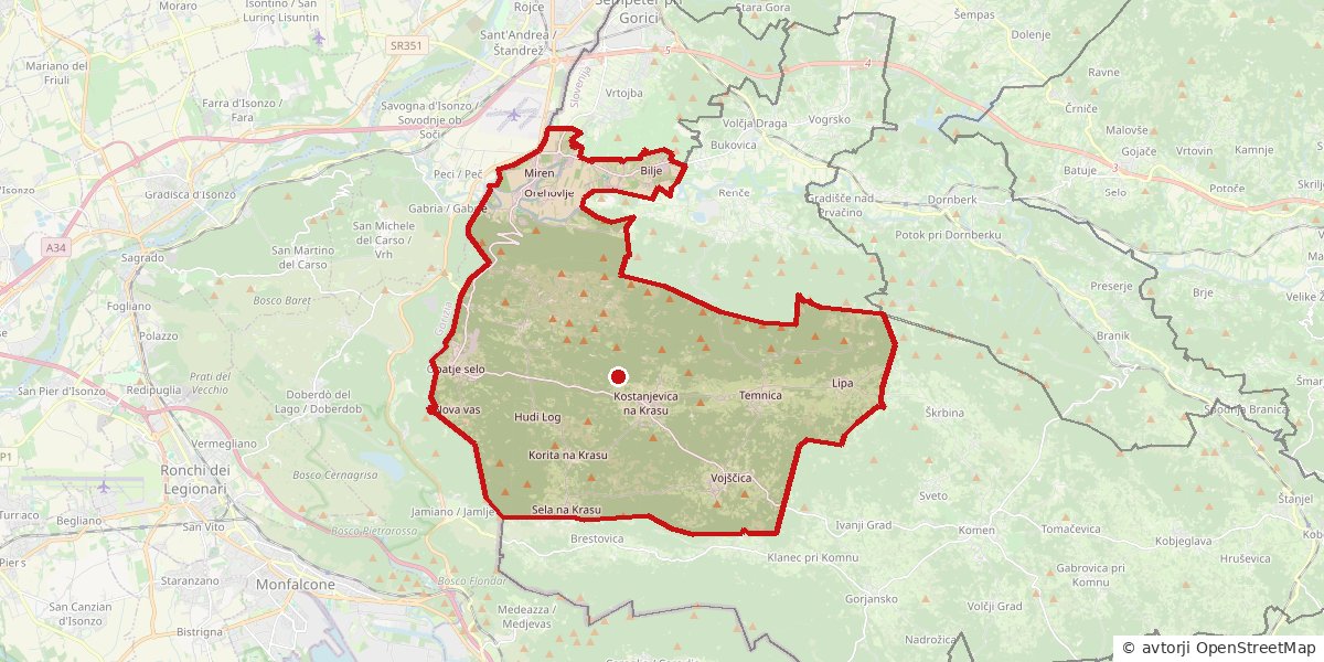 Občina Miren - Kostanjevica Zemljevid: občina Miren - Kostanjevica z obrisom meje