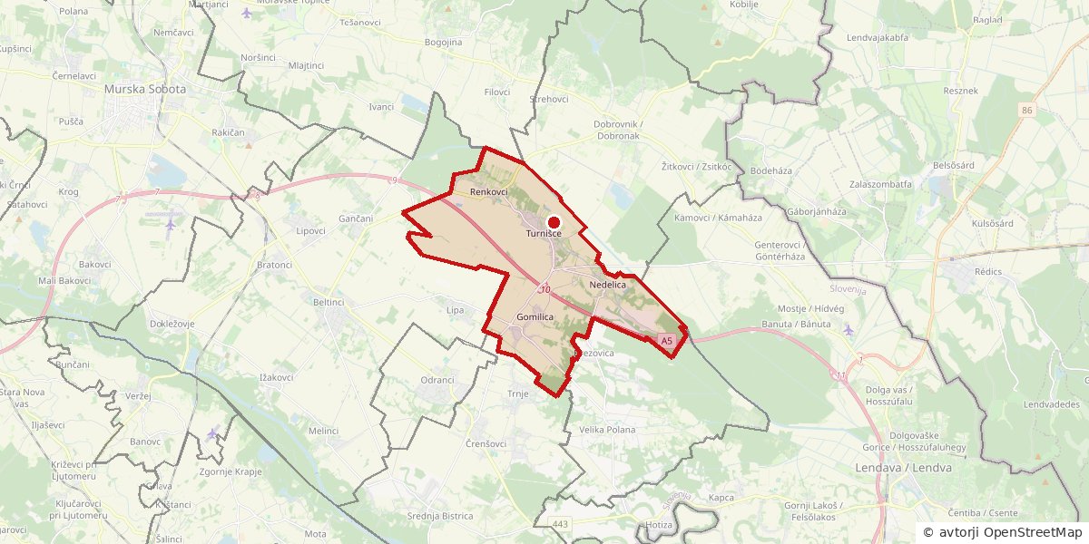 Občina Turnišče Zemljevid: občina Turnišče z obrisom meje