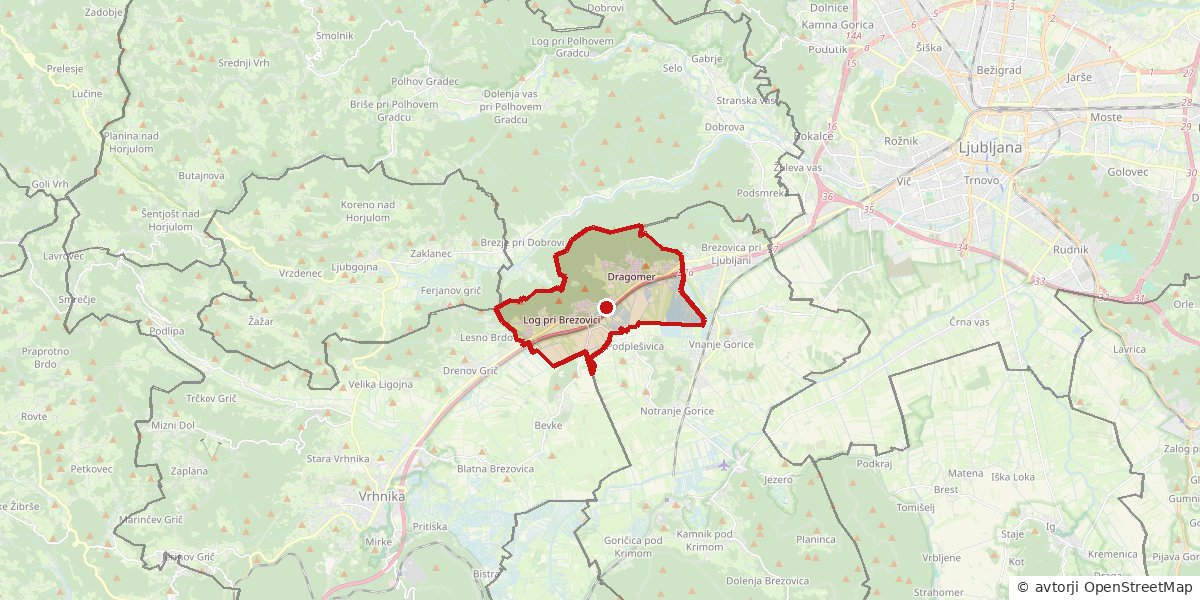 Občina Log - Dragomer Zemljevid: občina Log - Dragomer z obrisom meje