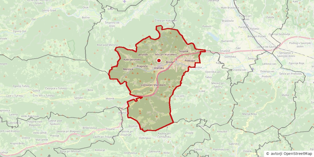 Občina Vransko Zemljevid: občina Vransko z obrisom meje